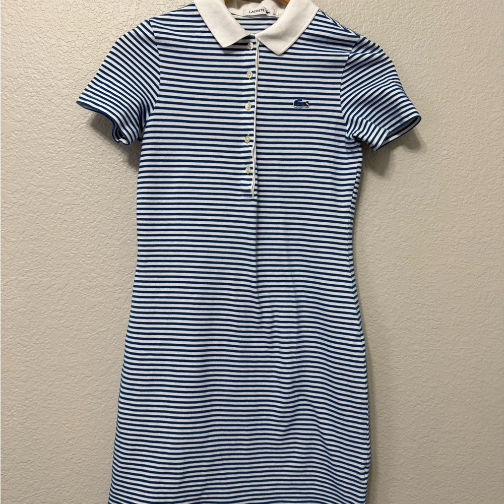 Lacoste Navy and White Striped Polo Mini Dress